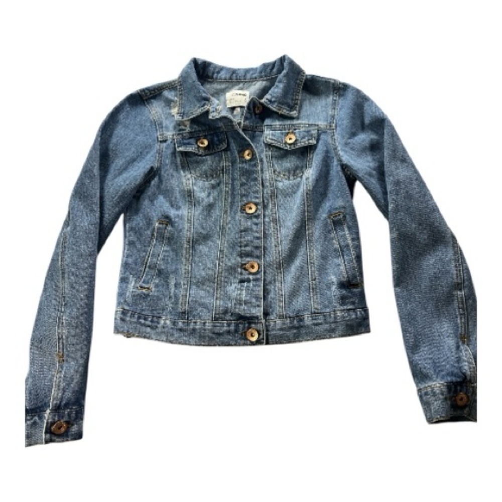 Ci Sono Juniors Cropped Light Blue Distressed Denim Jacket